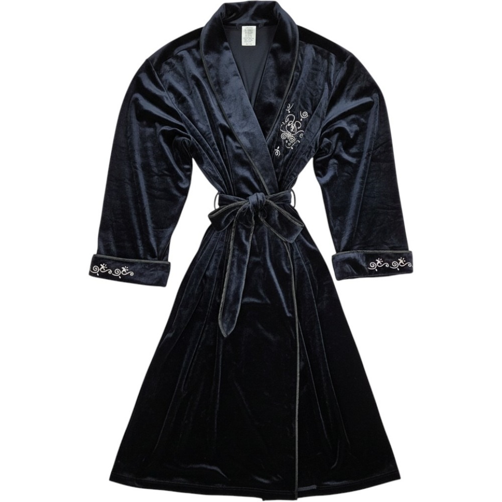 Disney Catalog Navy Blue Velvet Mickey Mouse Embroidered Robe Medium Loungewear